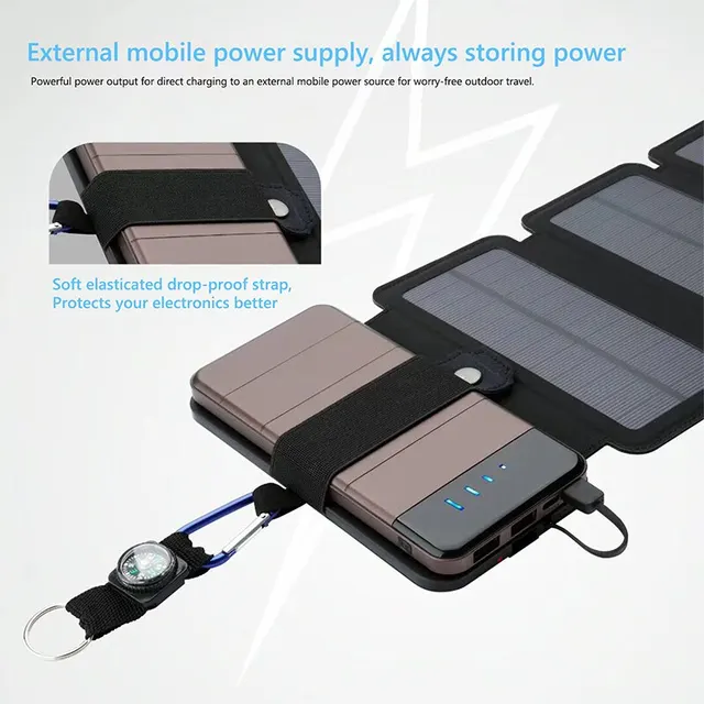 Outdoor Multifunctional Portable Solar Charging Panel Foldable 5V 2.1A USB Output Device Camping Tool High Power Output 4