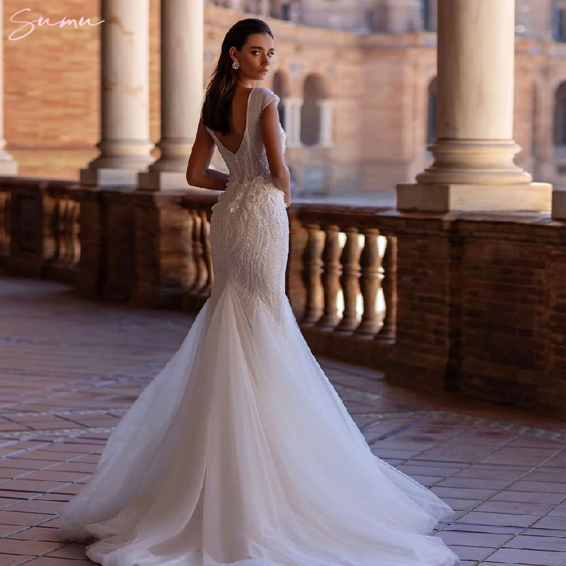 فستان زفاف حورية البحر دانتيل سباغيتي