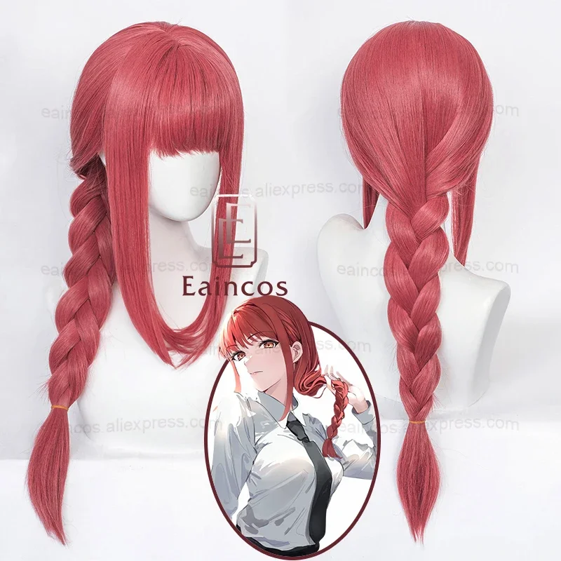 Anime Makima Cosplay Wig 70cm Long Rose Red Braided Wigs Heat Resistant Synthetic Hair Halloween Party Scalp Wigs
