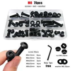 Premium Black Grade 10.9 Steel Hex Socket Screw and Nut Washer Kit (M8 75pcs)