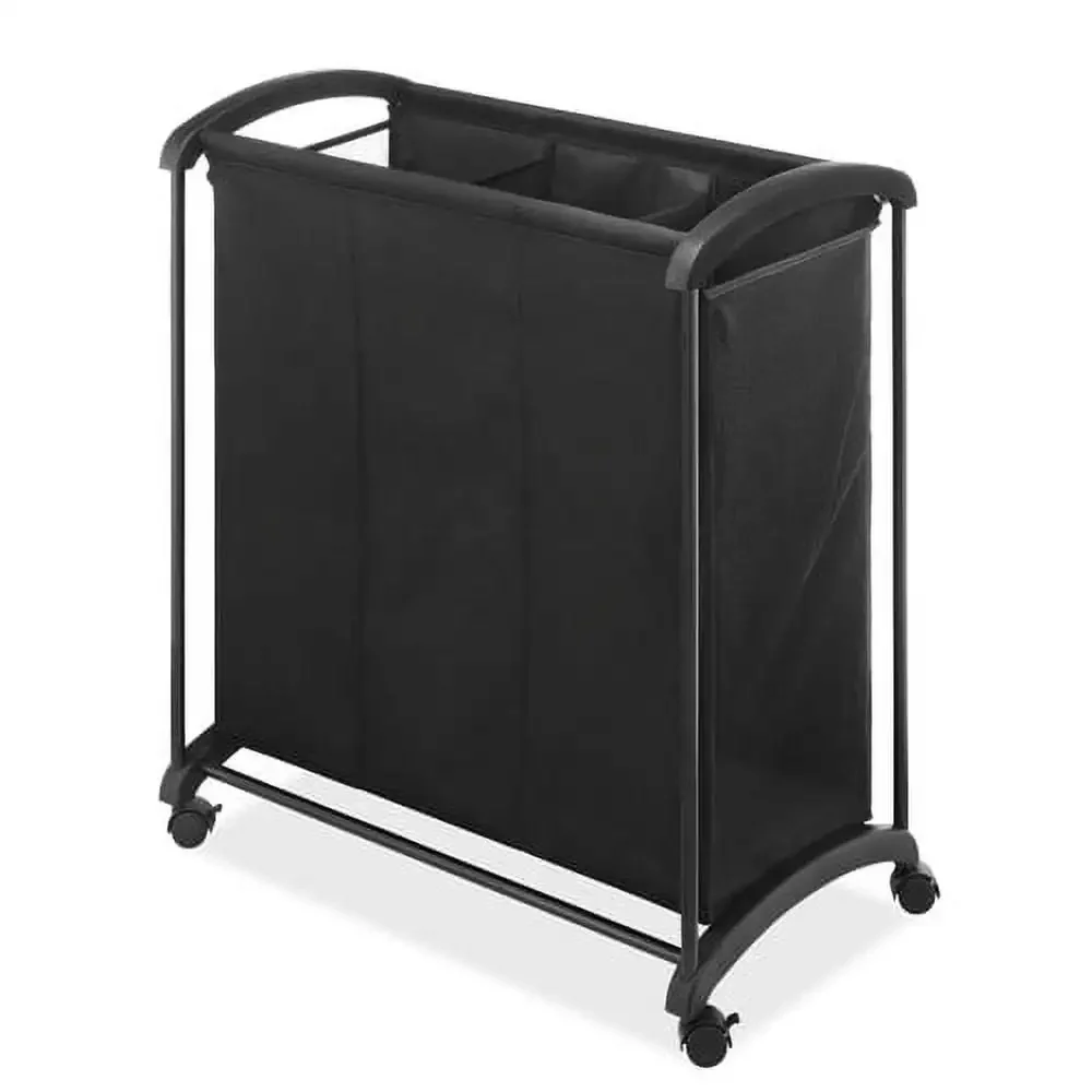 NEW 3 Section Laundry Sorter with Wheels, Black Fabric, For adult use