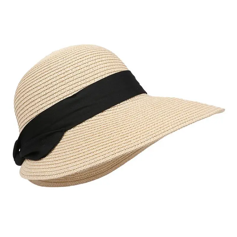 Women Beach Straw Hats Foldable Women's Standard Wide Brim Sun Hat Summer Straw Sun Hats Lady Outdoor Foldable Beach Cap ﻿