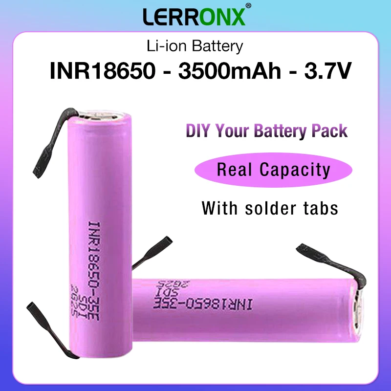 25A Batteria Ricaricabile Ad Alta Corrente 3.7V 3.5Ah Li-Ion 18650 35E Per Batterie Samsung Inr18650 Fai Da Te Makita Con Linguette Di Saldatura