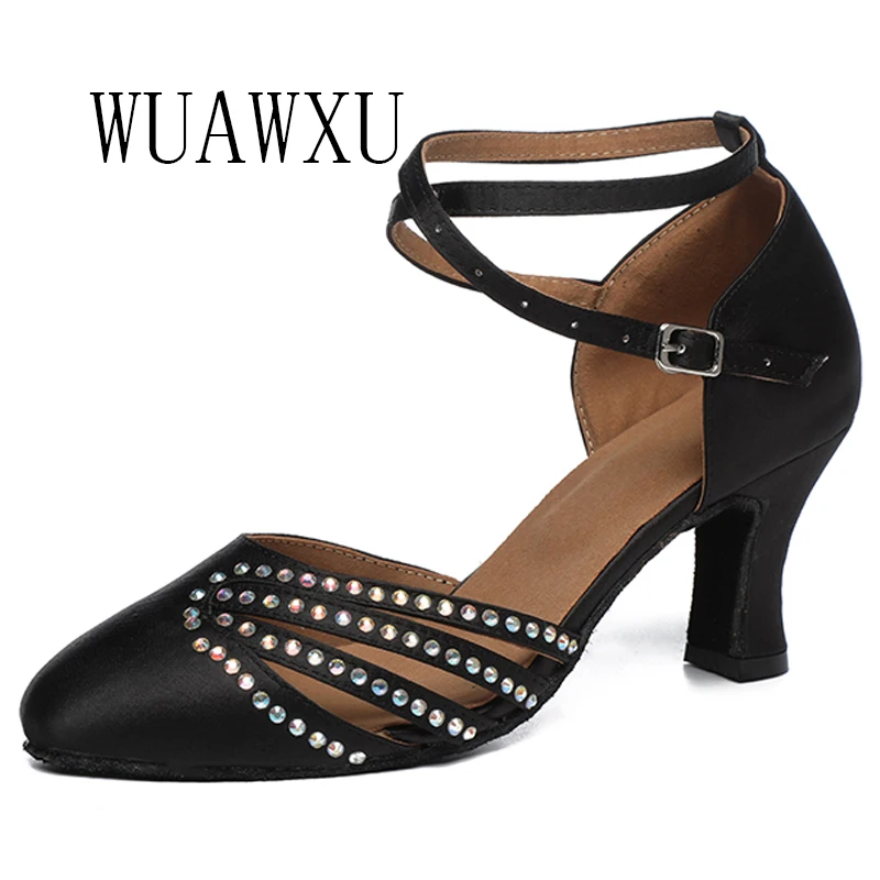 NATASHA Latin Dance Shoes Women's 2023 New Style Diamond Dance Shoes Summer Sandals Medium High Heel Soft Sole Square Dance Shoe