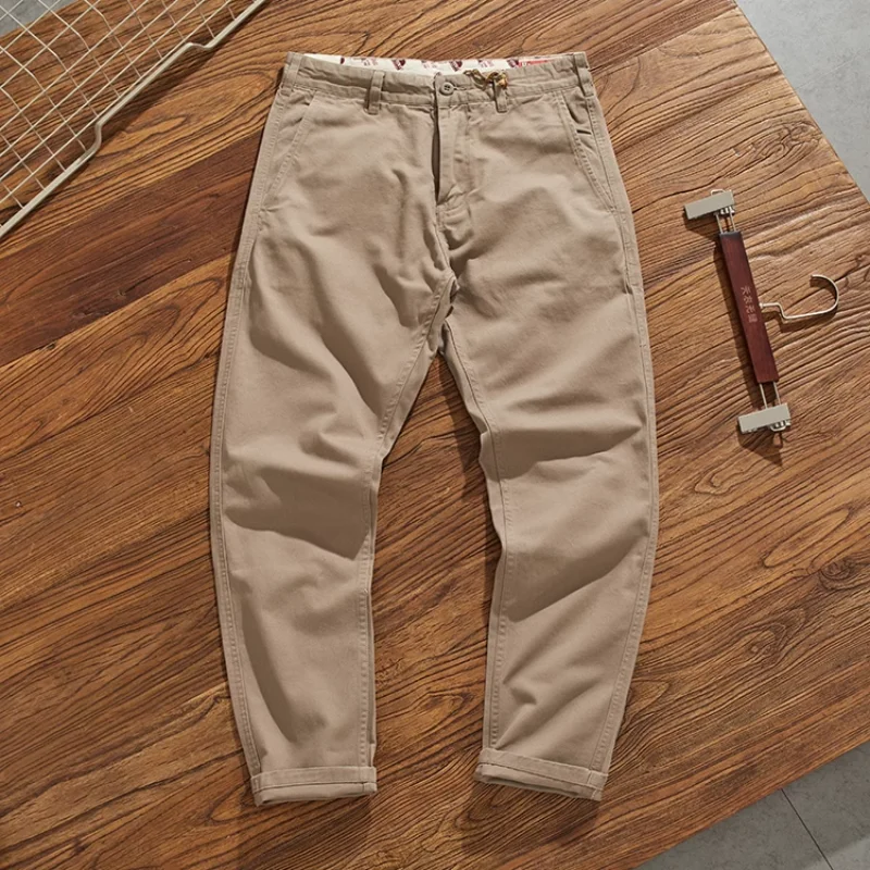 Cotton woven American casual pants men's overalls Japanese retro May Khaki SLIM slim straight leg pants - Image 5
