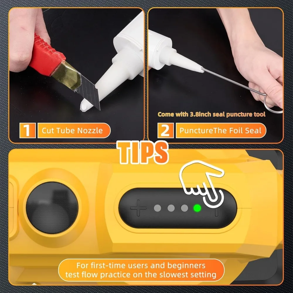 Cordless Caulking Gun W/ 2 Batteries, Uaoaii Electric Caulking Gun Battery Operated W/ 4 Adjustable Speeds, LED Light
