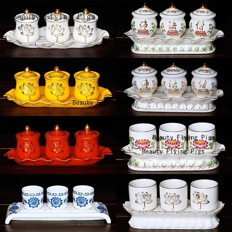 中国美術 中国台湾省 林三江 水注 飾り 置物 Chinese ceramic Guanyin water supply cup, three supply cups
