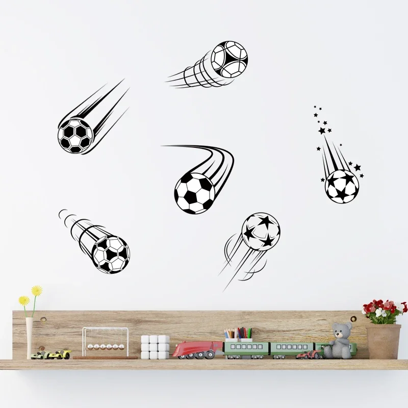 Wall Stickers Luminous Wall Stickers Vinyl Decal Stickers 6pcs Different Style Flying Football Soccer with Trace Stars Wall Stickers for Boy Bedroom Living Room Nursery Wall Decals Decor