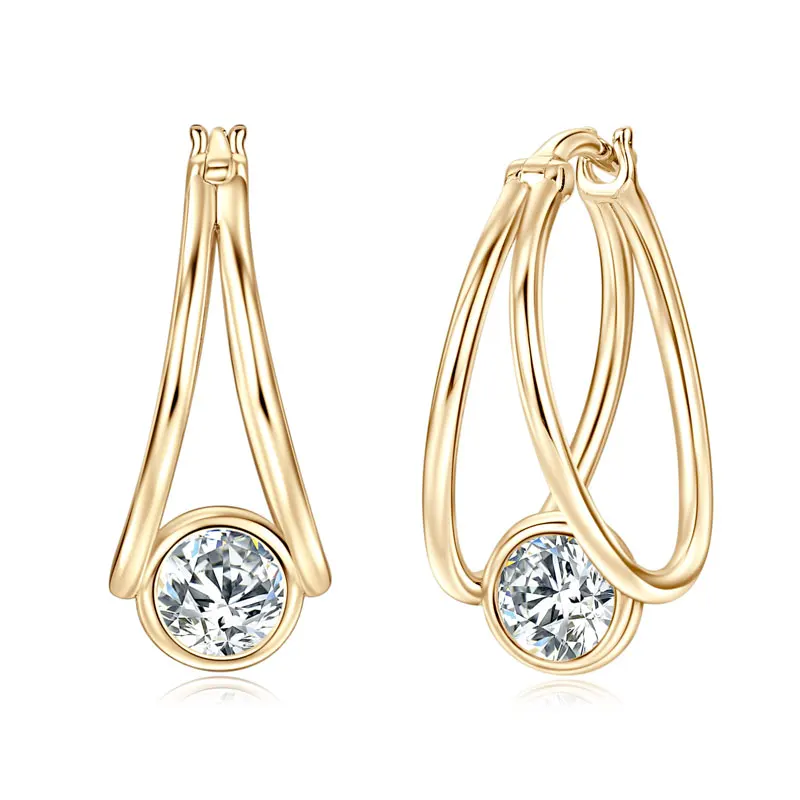 Ehhai GRA zertifizierte Rundschliff 5 mm Moissanit Solitär Split Creolen für Frauen S925 Sterling Silber Ohrring Edlen Schmuck G – Detail 6