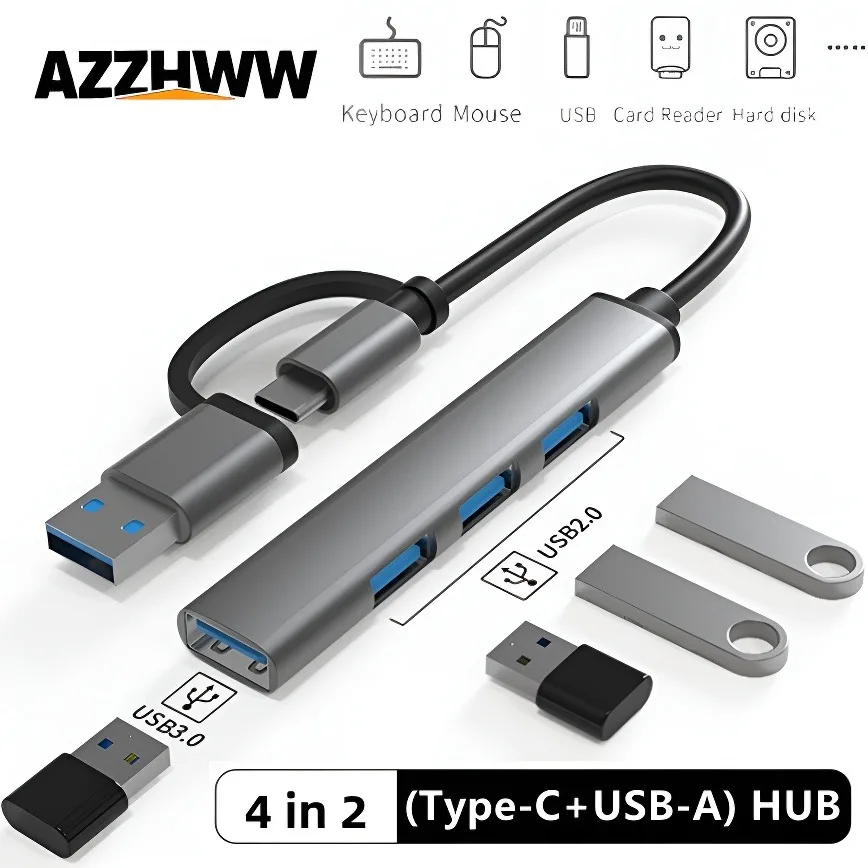 High-Speed 4-in-2 USB Type-C Hub with Enhanced Data Transfer