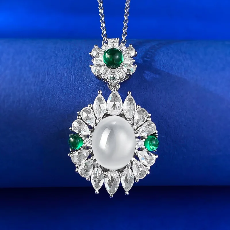 

New S925 Silver Inlaid Natural Foam Jade High Ice 8 * 10 Egg Face Jade Marrow New Chinese Style Chinese Style