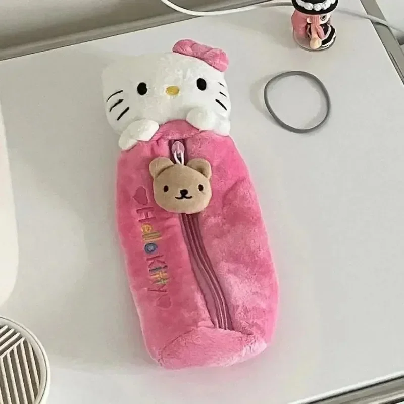 

Hello Kittys Anime Kawaii Pencil Case Cute Cartoon Creative Girl Pen Bag Plush Student Stationery Animation Storage Bag Gift