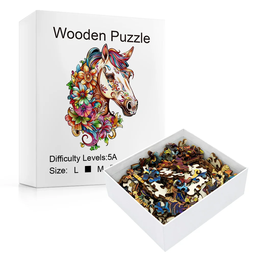 Horse shaped wooden puzzle - Exquisite paper box - Unique adult gift - Irregular animal shaped wooden puzzle - Children's GIFTS 3