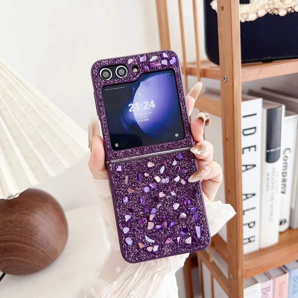 Phone Case Rhinestone Glitter Sequin Trim Phone Case For Samsung Galaxy Z Flip 3 4 5 6 5 5G Soft TPU Frame Back Cover
