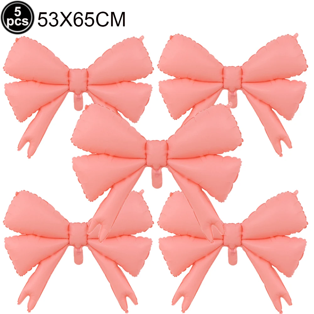 Pink Bow Party Decor Set - Includes Banner, Cake Toppers, Straws, Balloons