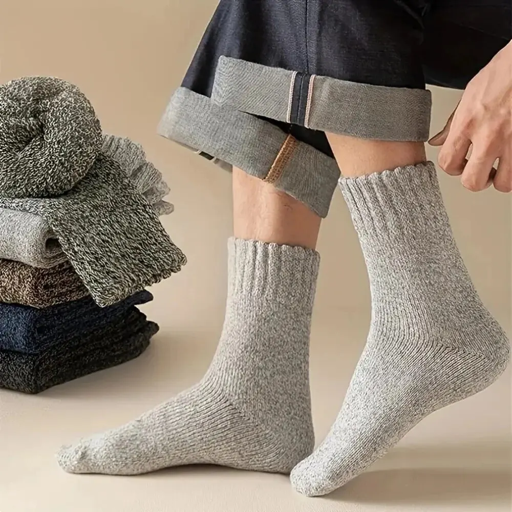 5/10 Pairs Men Retro Solid Color Casual Wool Socks Winter Warm Mid Length Sock Ultra Thick Men Antifreeze Cashmere Socks 5