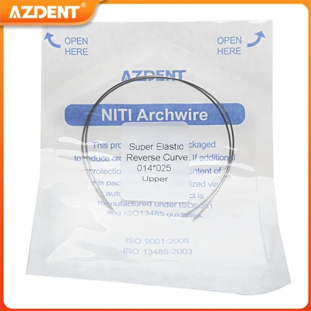 2PCS/Pack AZDENT Dental Orthodontic Reverse Curve Round Rectangular Arch Wires Super Elastic NITI Alloy Upper Lower