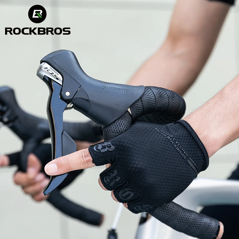 ROCKBROS Half Finger Gloves SBR Palm Pads Breathable Anti-shock Cycling Gloves High Elasticity Fitness Bicycle Fingerless Gloves 3
