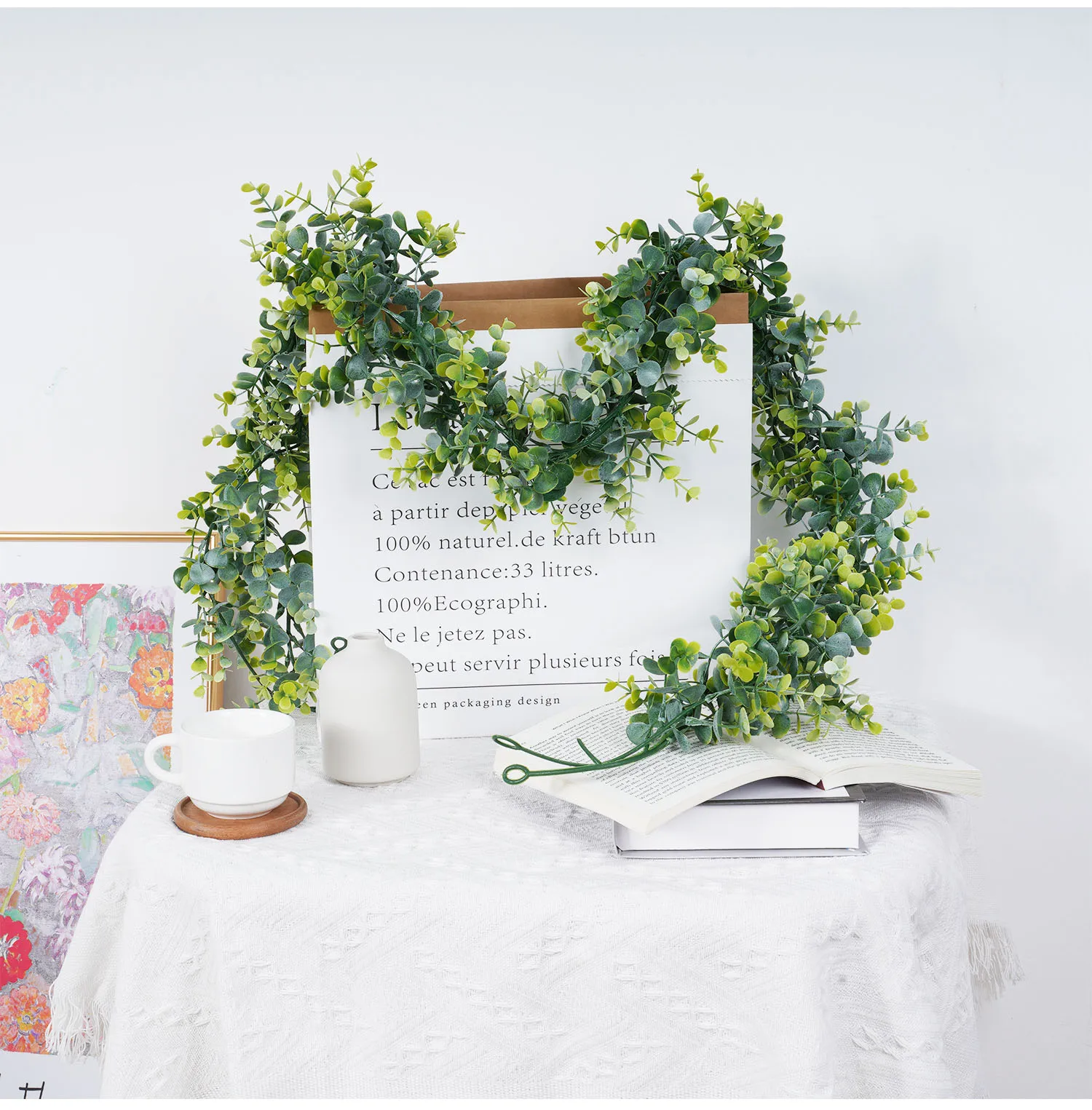 Künstliche Pflanzen, Ranke, grünes Weidenblatt, Seide, Efeu, Wandbehang, Girlande, gefälschter Eukalyptus, Rattan für Zuhause, Hochzeit, Party, Dekoration – Detail 20