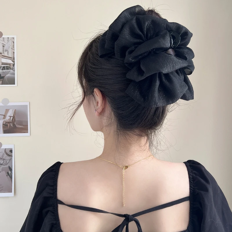 

Mesh Bow Tie Grabber For Women's Back Head Curling Hairpin Large Shark Clip Elegant Temperament Hairpin Headdress LaceSeersucker