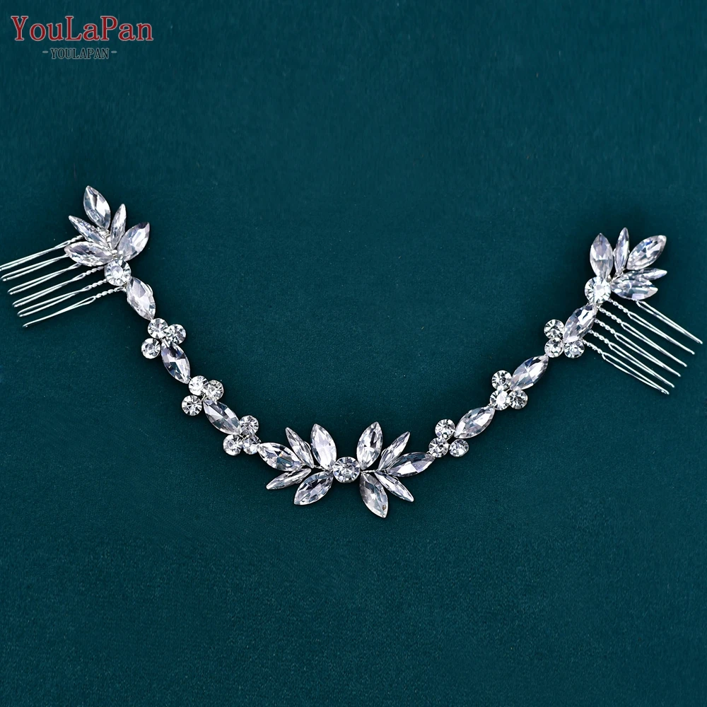 

YouLaPan Bridal Hair Combs Rhinestone Women Headpiece Handmade Wedding Hair Accessories Ornament Bride Head Chain HP564