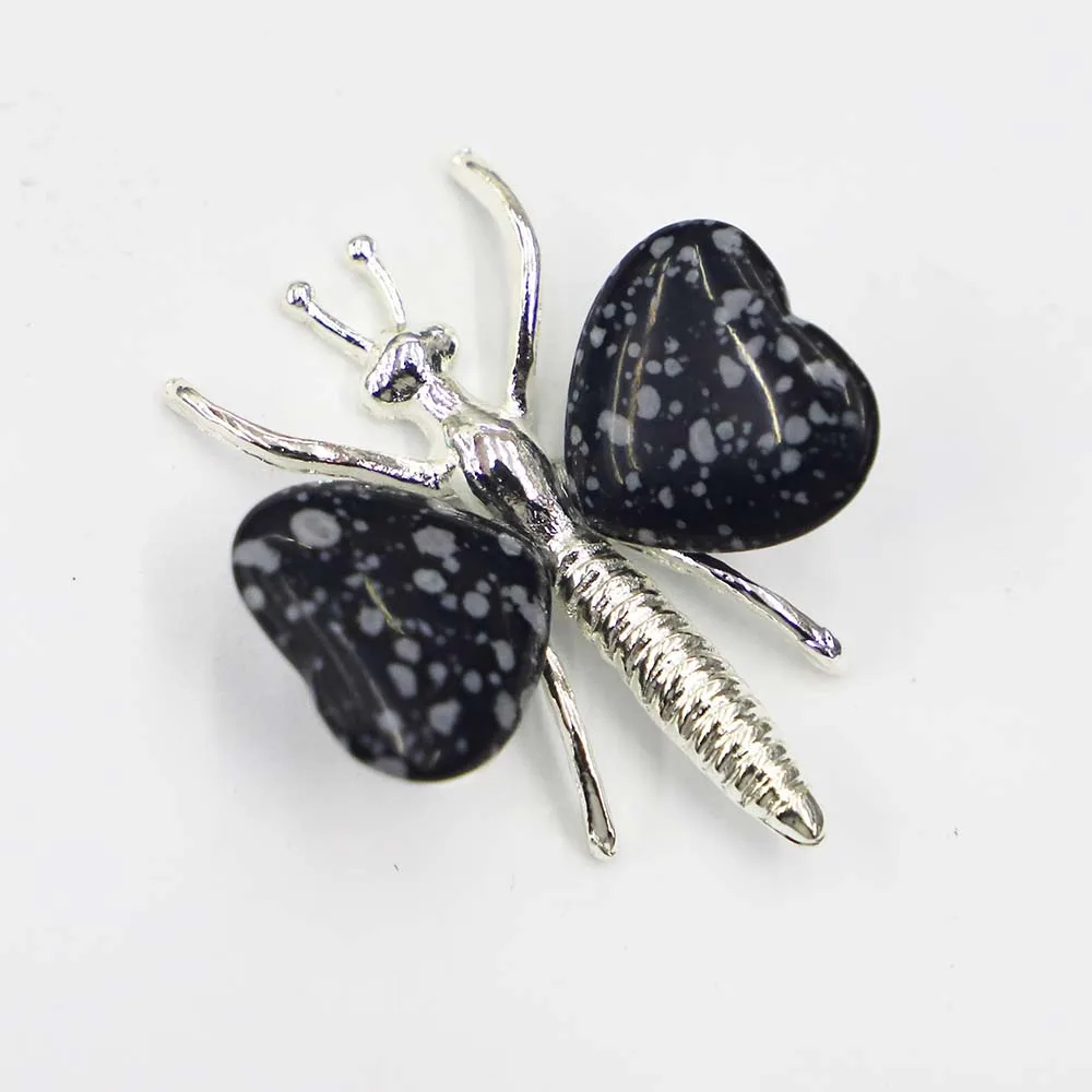 New Natural Stone Multicolor Heart Silver Butterfly DIY Crystal Wing Animal Ornaments Charms Jewelry Accessories Wholesale 12Pcs