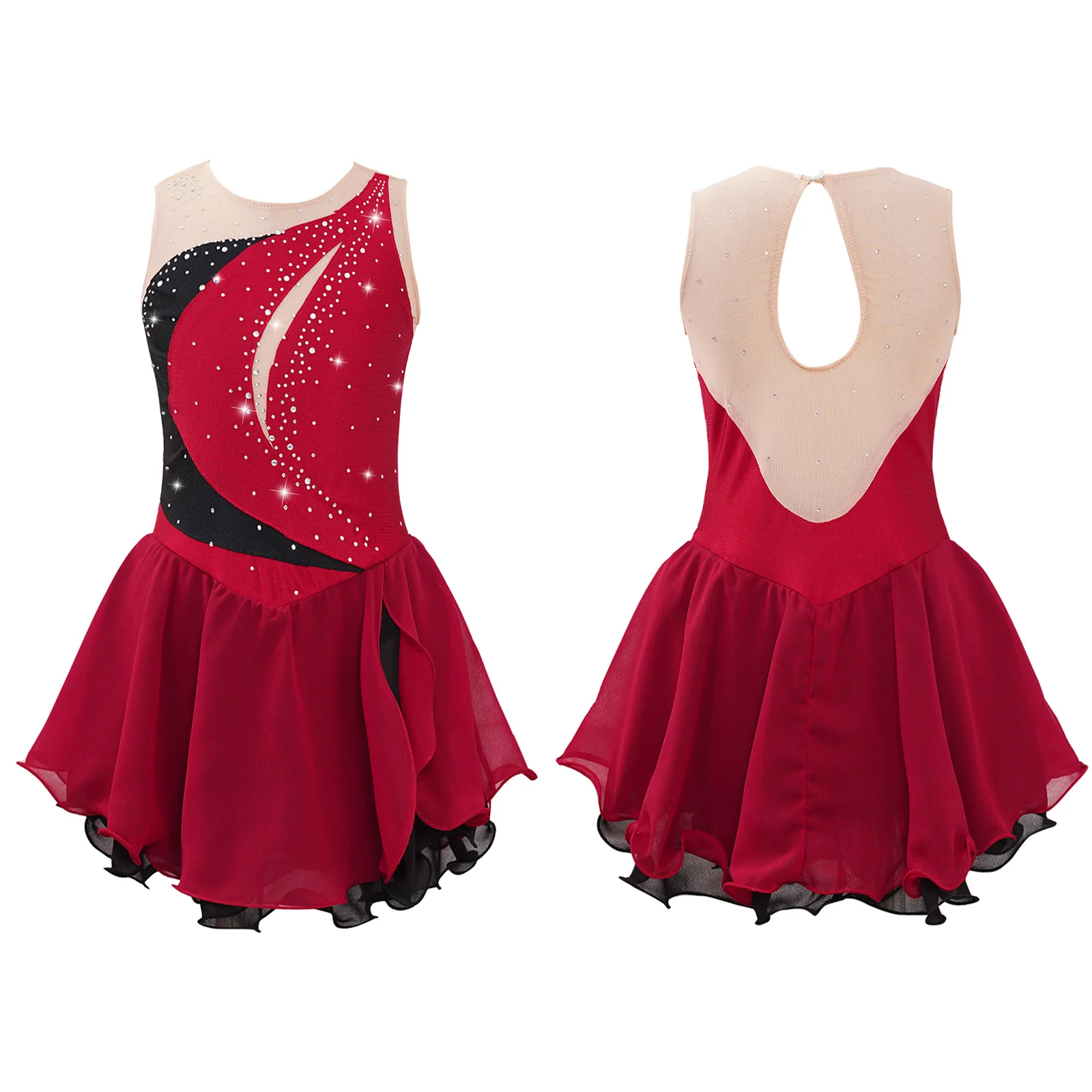 thumbnail image 1 of Disfraz de patinaje y gimnasia con diamantes de imitación brillantes para niñas, Jersey de Ballet, vestido de baile lírico corporal, leotardo con dobladillo Irregular, vestido tutú, 1 of 5