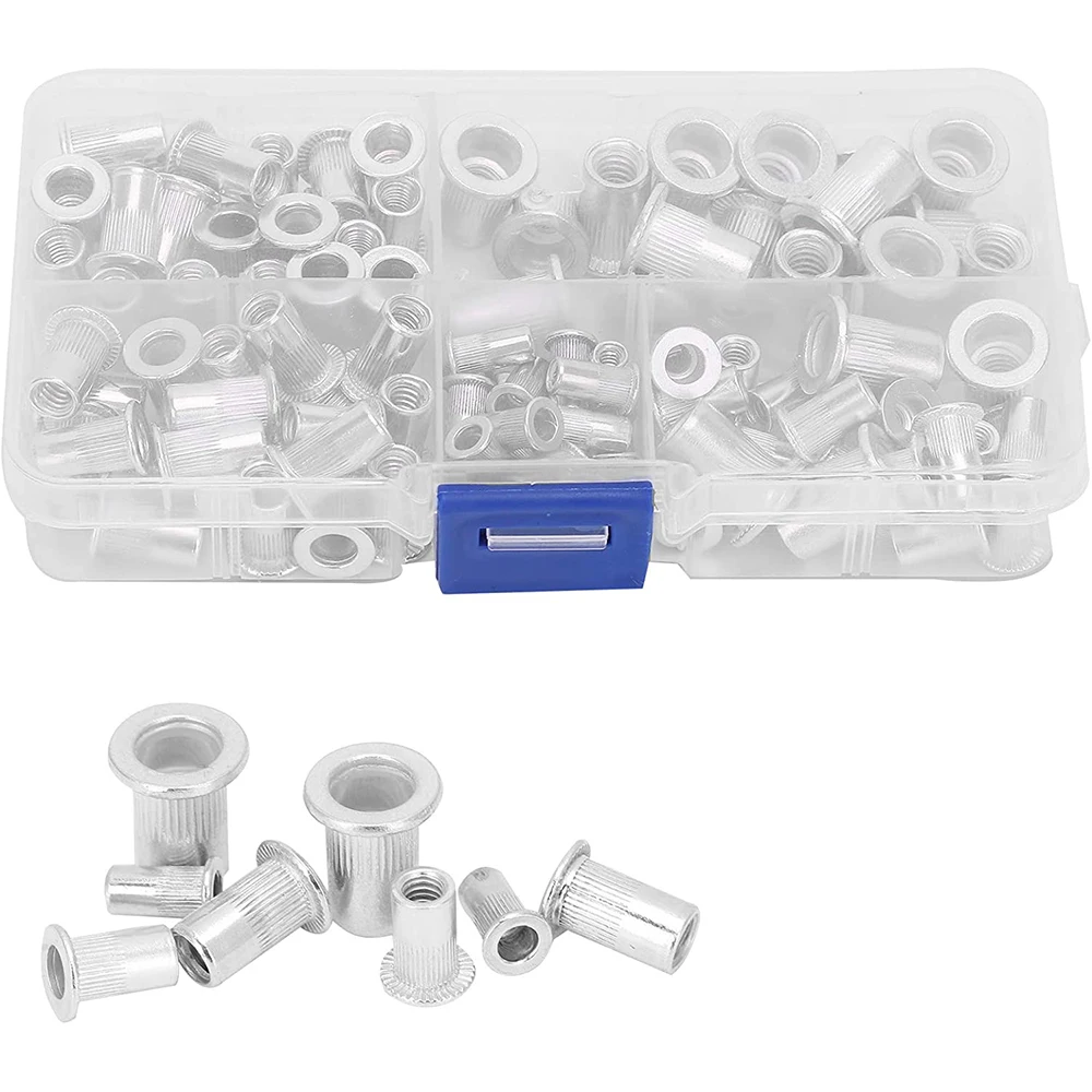 100pcs Aluminum Flat Head Nut Set M3 M4 M5 M6 M8 Insert Rivets Mixed Size Auto Rivet Tool Set rivet gun rivet nut tool rivet gun set rivet nuts set
