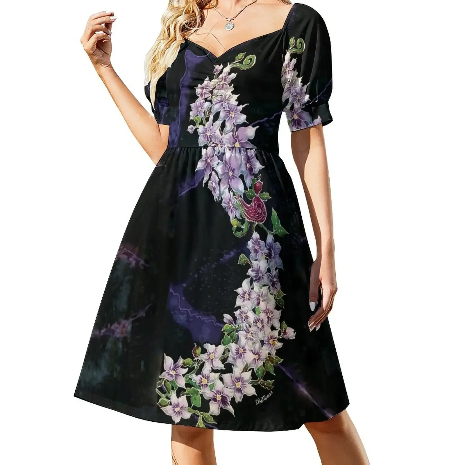 thumbnail image 1 of Ruana exótica negra vestido de manga corta con estampado 72 para mujer vestidos elegantes para mujer, 1 of 8