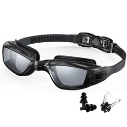Professional Anti - Fog Waterproof Swimming Goggles with 100% UV Protection - Leak - Free Swim Eyewear (Dark Black)