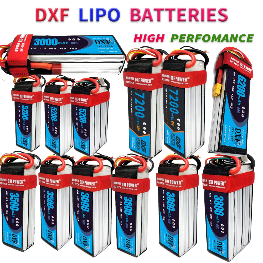 DXF 3S 4S 6S 11.1V 14.8V 22.2V 3000mah 3500mah 3800mah 4700mah 5200mah 6200mah 7200mah 50C 60C 80C 1/10 Monster Car Truck