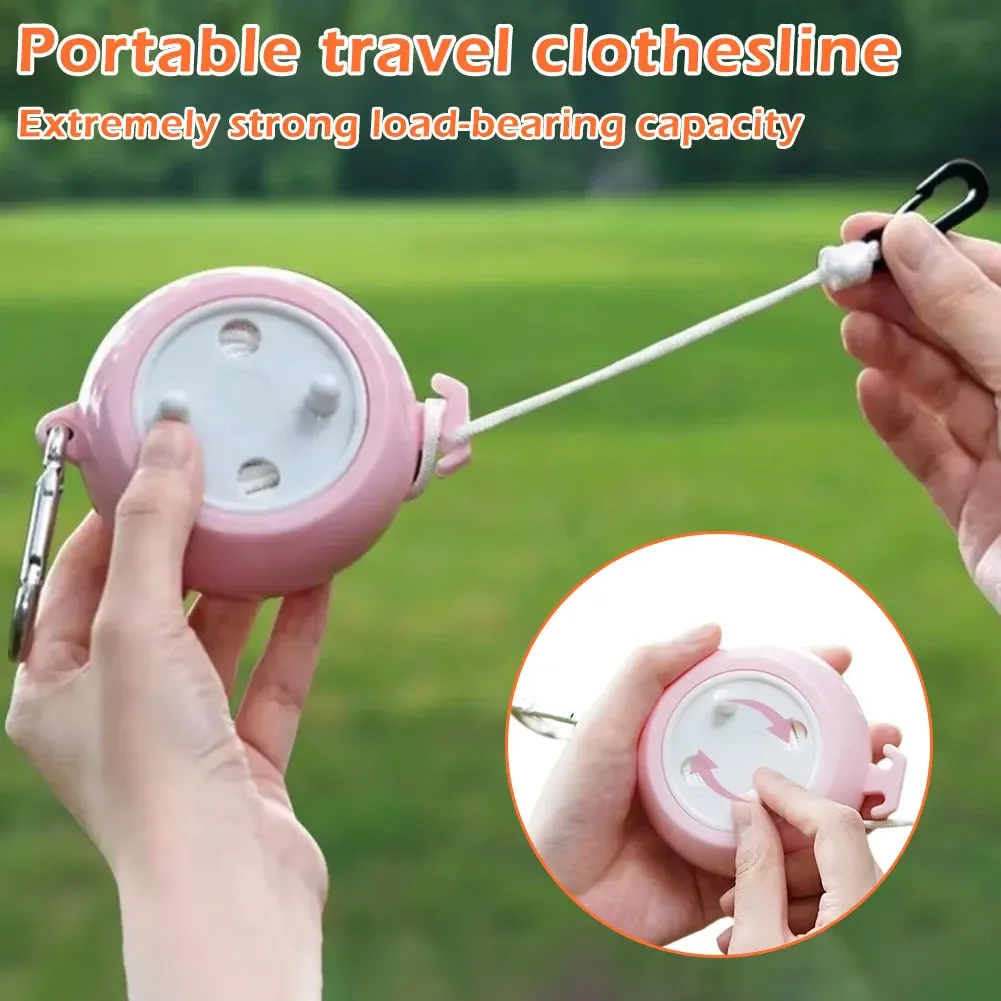 1pc Portable Travel Clothesline Retractable No-Drill Hanging Rope with Hooks for Outdoor Camping Hotel Dormitory