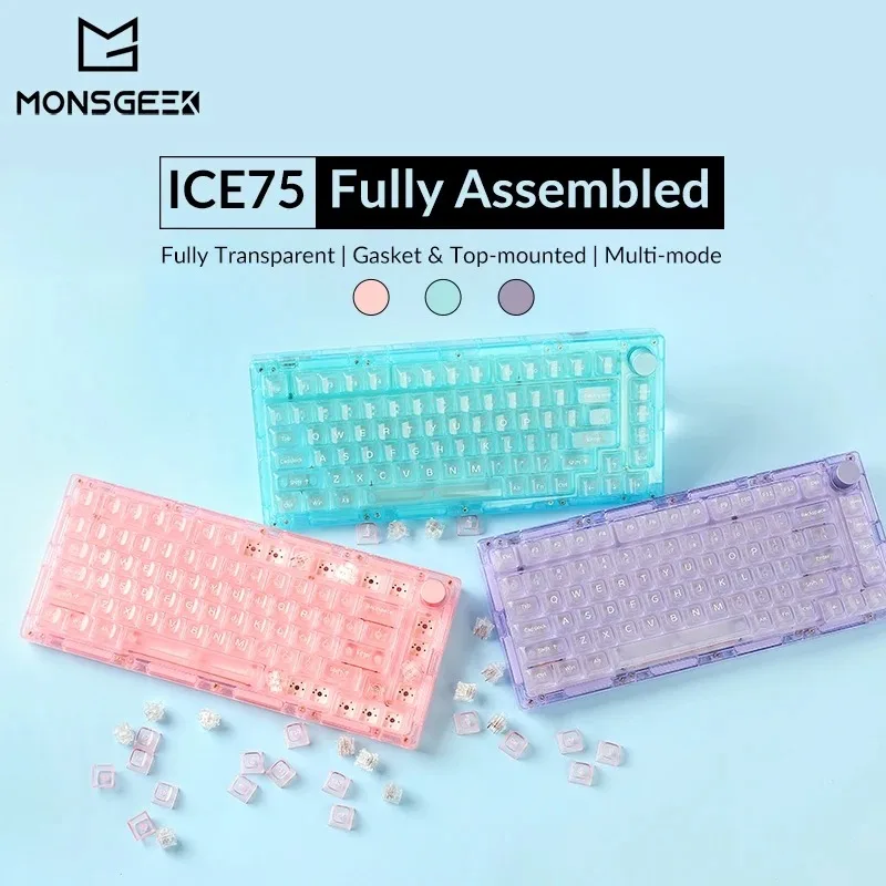 

Akko MonsGeek ICE 75 Mechanical Keyboard Three-Modes RGB Backlit Acrylic Case with Fully Transparent PC Keycaps