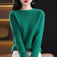 100% Merino Wool Knitted Sweater Autumn/Winter 2024 New Women's Round Neck Hollow Top 11 Color Pullover Versatile Coat NJR1107 - Image 3