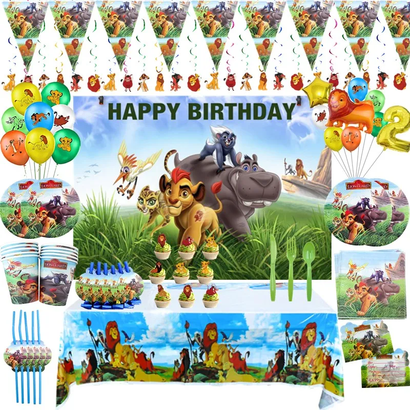Lion King Birthday Party Kids Tableware Decor Cartoon Plates Banner  Tablecloth 