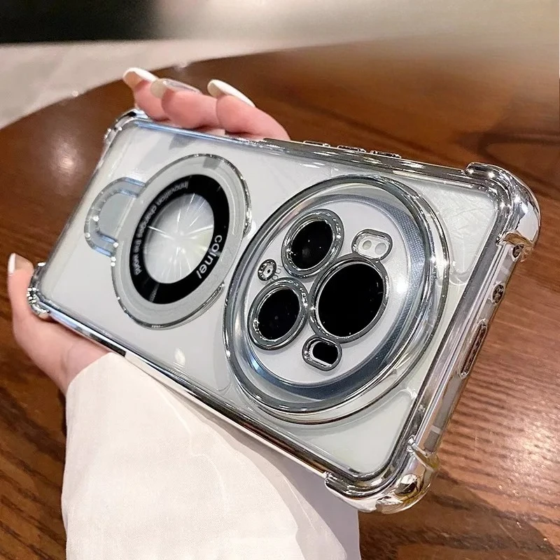 Luxury Ring Holder Shockproof Silicone Case with Camera Lens Protection Films