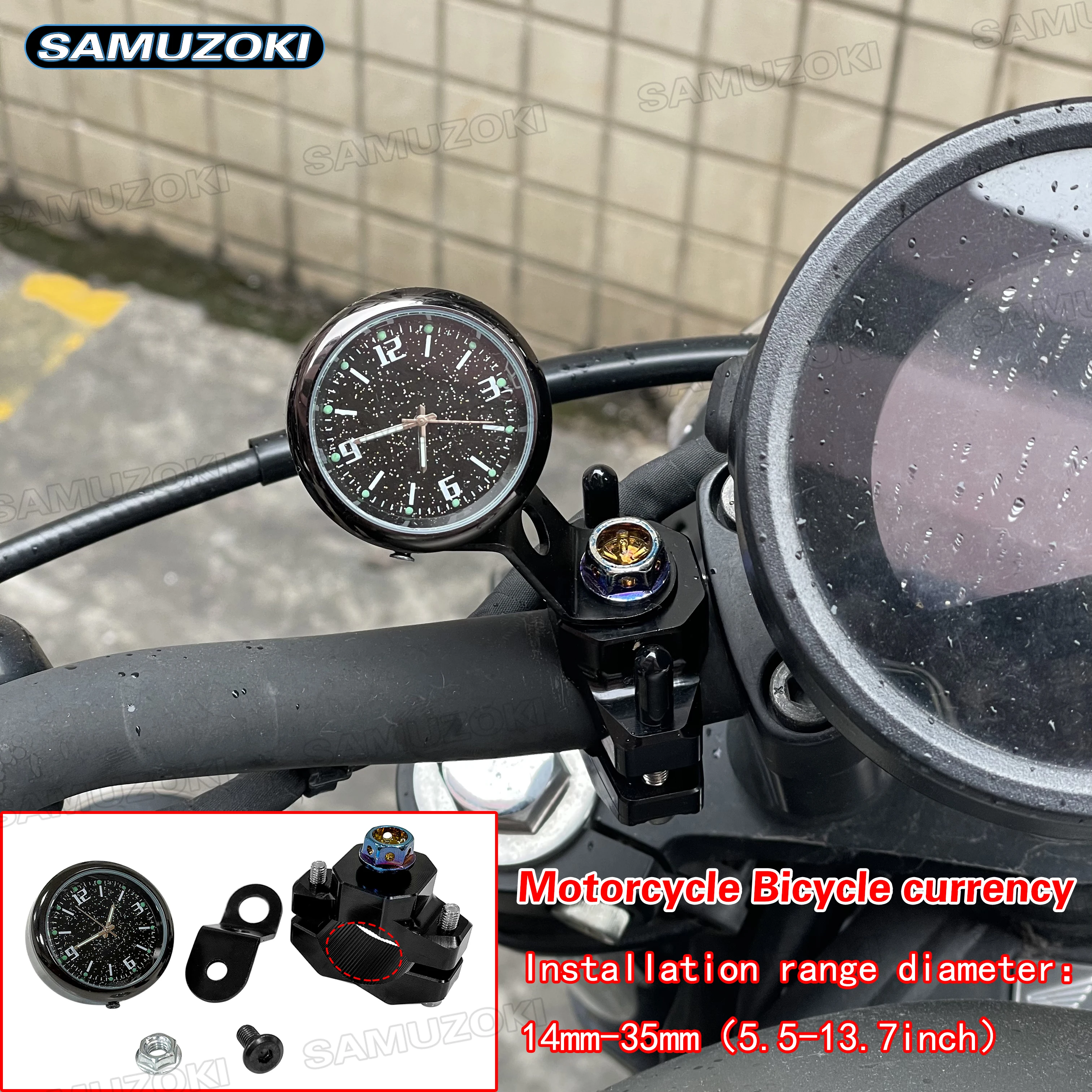Motorcycle schedule Aluminum Quartz Watch Luminous Clock Handlebar Mount for Motorcycle Scooter Bicycle Handlebar Waterproof