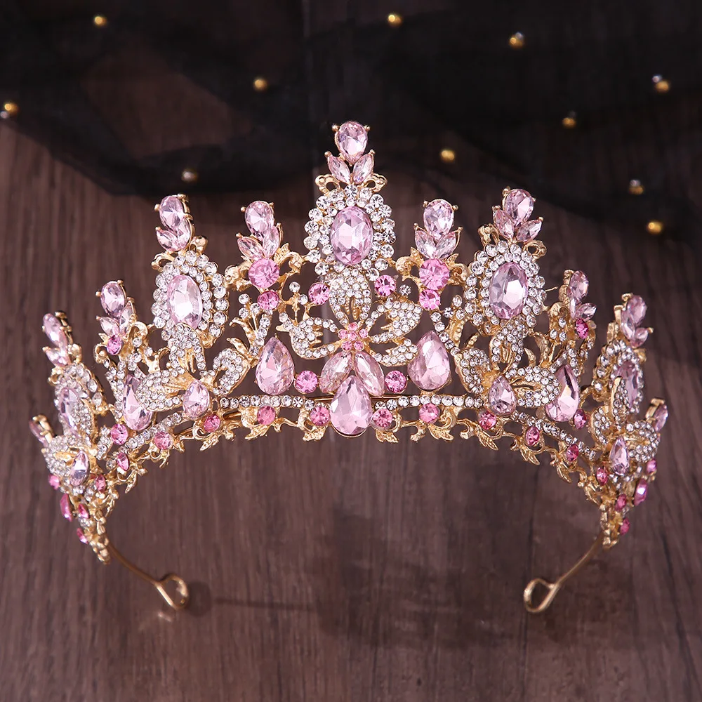 Luxury Water Drop Pink Crystal Tiaras Banquet Crown Party  display picture 3