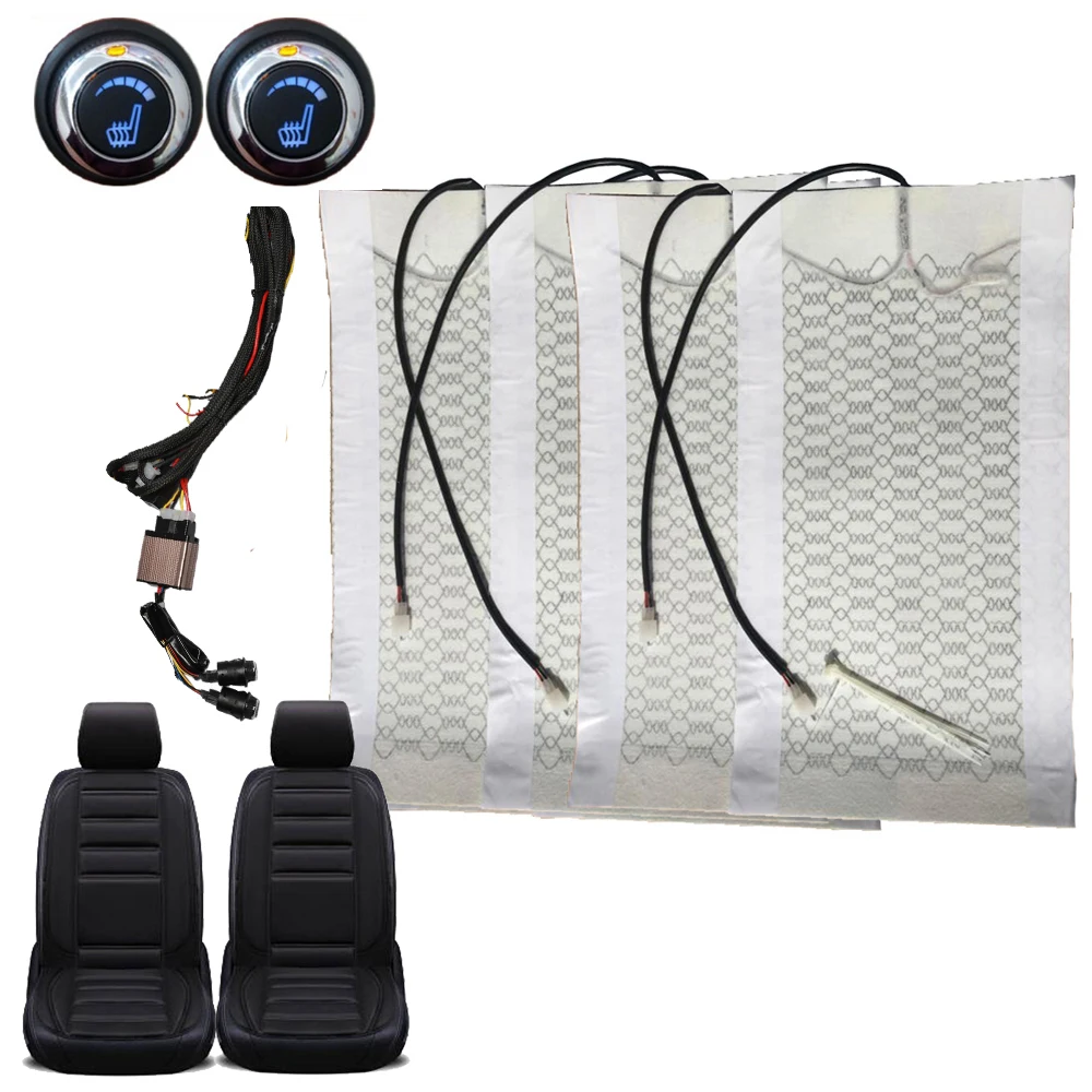 12V Universal Car Covers 2 Seats 4 Pads Carbon Fiber Heated Seat Heater heating 6 Level Switch Winter Warmer