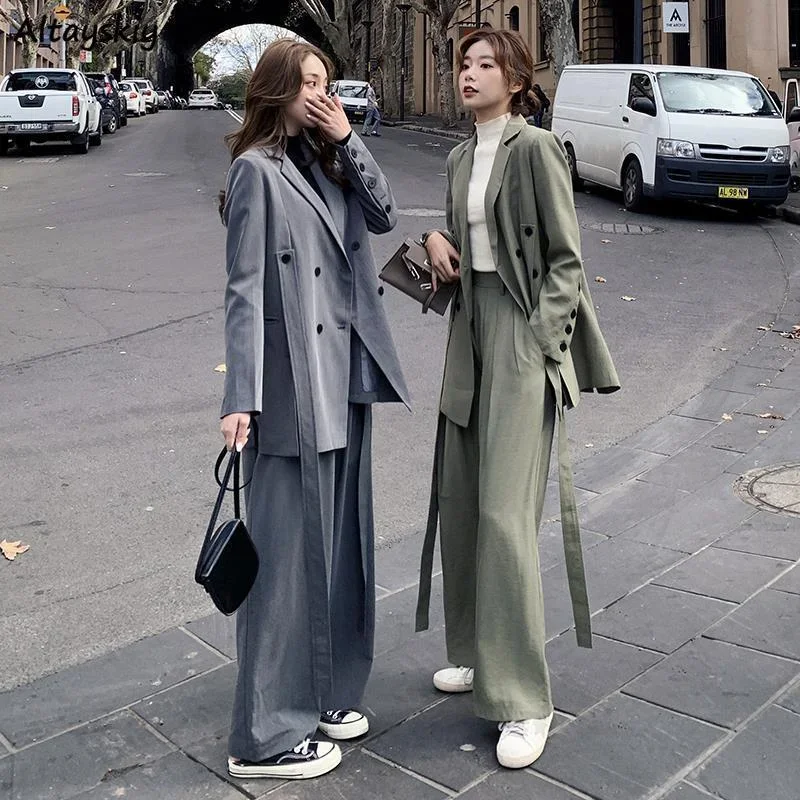 

Sets Women Stylish Spring BF Street Style Notched Button Blazers Cozy Loose All-match Solid Casual Pants Ulzzang Office Ladies