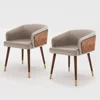Modern Upholsted Accent Dining Chairs Set of 2,Mid-Century Faux Leather with Walnut for Kitchen,Office Waiting Room Arm Sitting 1