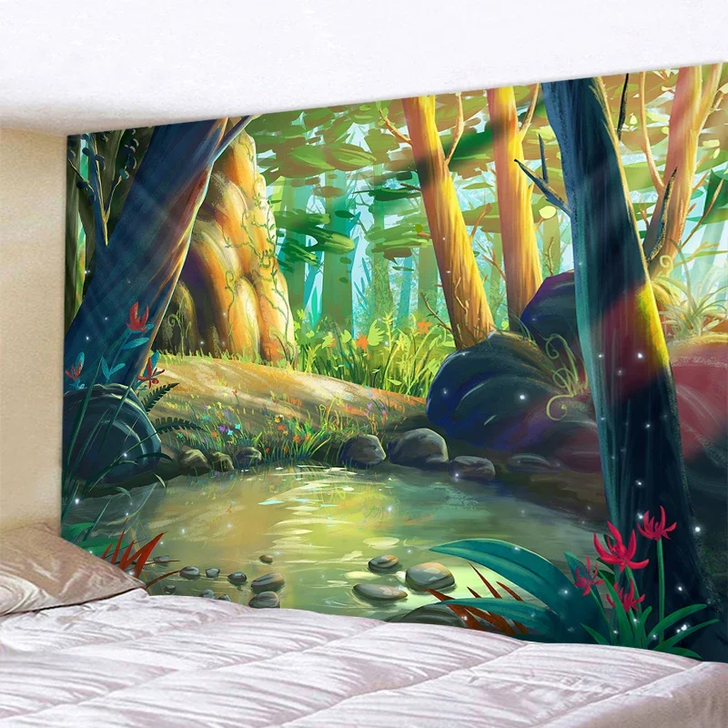 

Magic Forest Castle Tapestry Fairy Tale Adventure Dream Tapestry Wall Hanging Hippy Tapestry Children's Room Bedroom Decoration