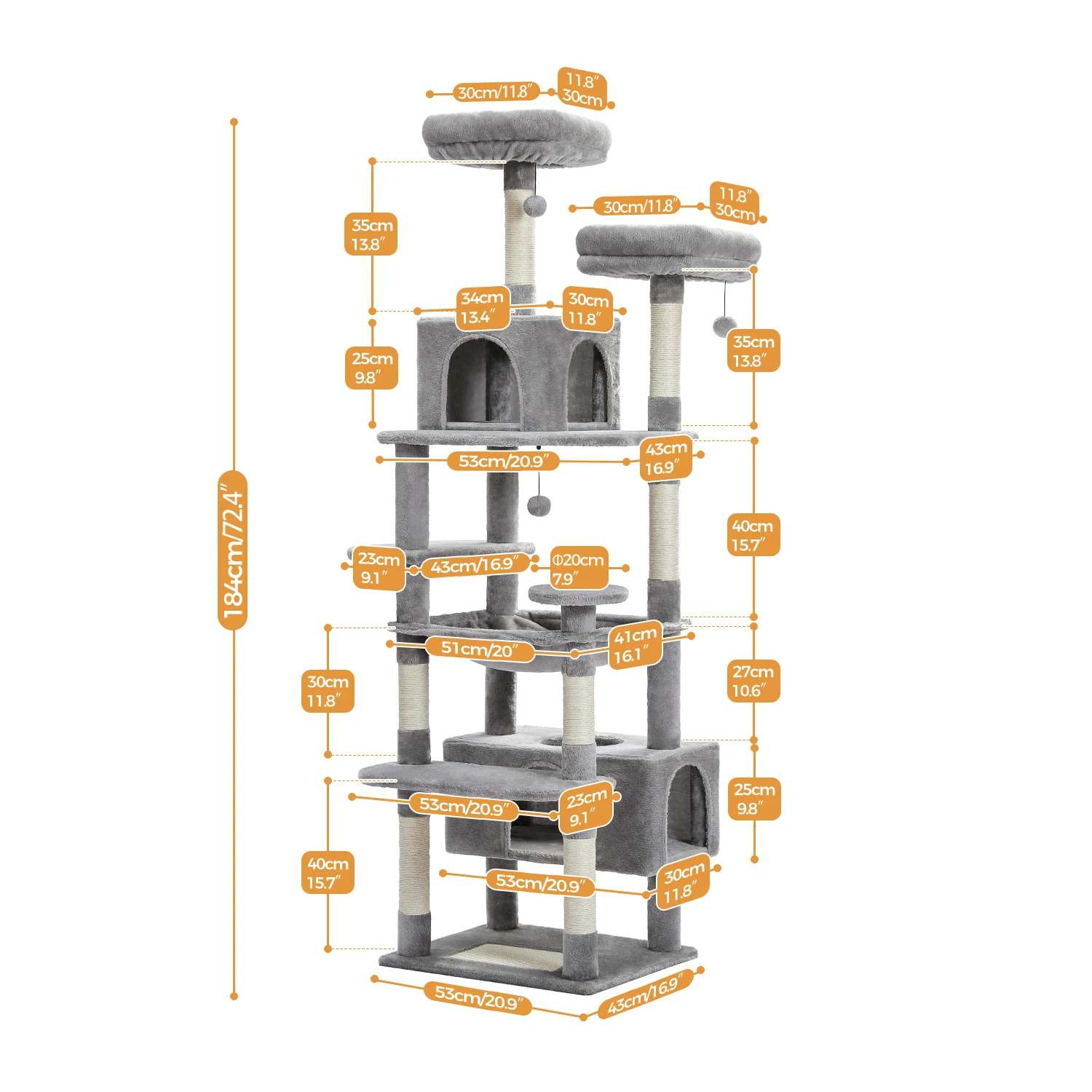 184cm Large Cat Tree and Tower for Indoor Cats With Sisal-Covered Scratching Posts Spacious Hammock Padded Perches and Condos 4