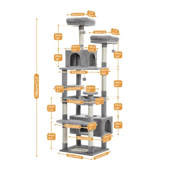 184cm Large Cat Tree and Tower for Indoor Cats With Sisal-Covered Scratching Posts Spacious Hammock Padded Perches and Condos 4