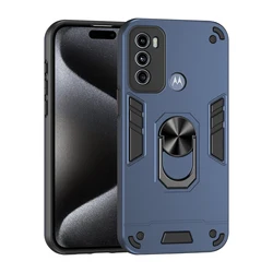Luxurious Magnetic Phone Holder Case with Protective Bumper Back Cover for Moto G82 (Blue)