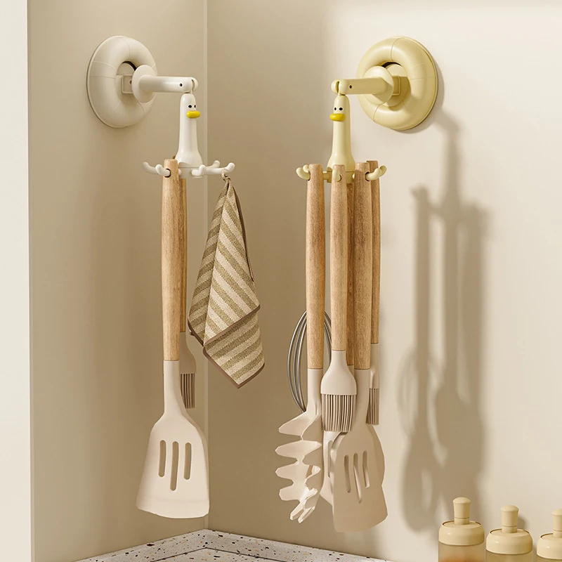 360 Degree Rotatable Sucker Six Claw Hook Kitchen Spatula Spoon Storage Wall Mounted Hanger Bathroom Towel Hook
