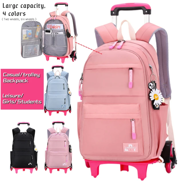 Mochila con ruedas para niñas, capacidad escolar, bolsas de primaria con  ruedas, 6 Wheels-pink, Six Wheels