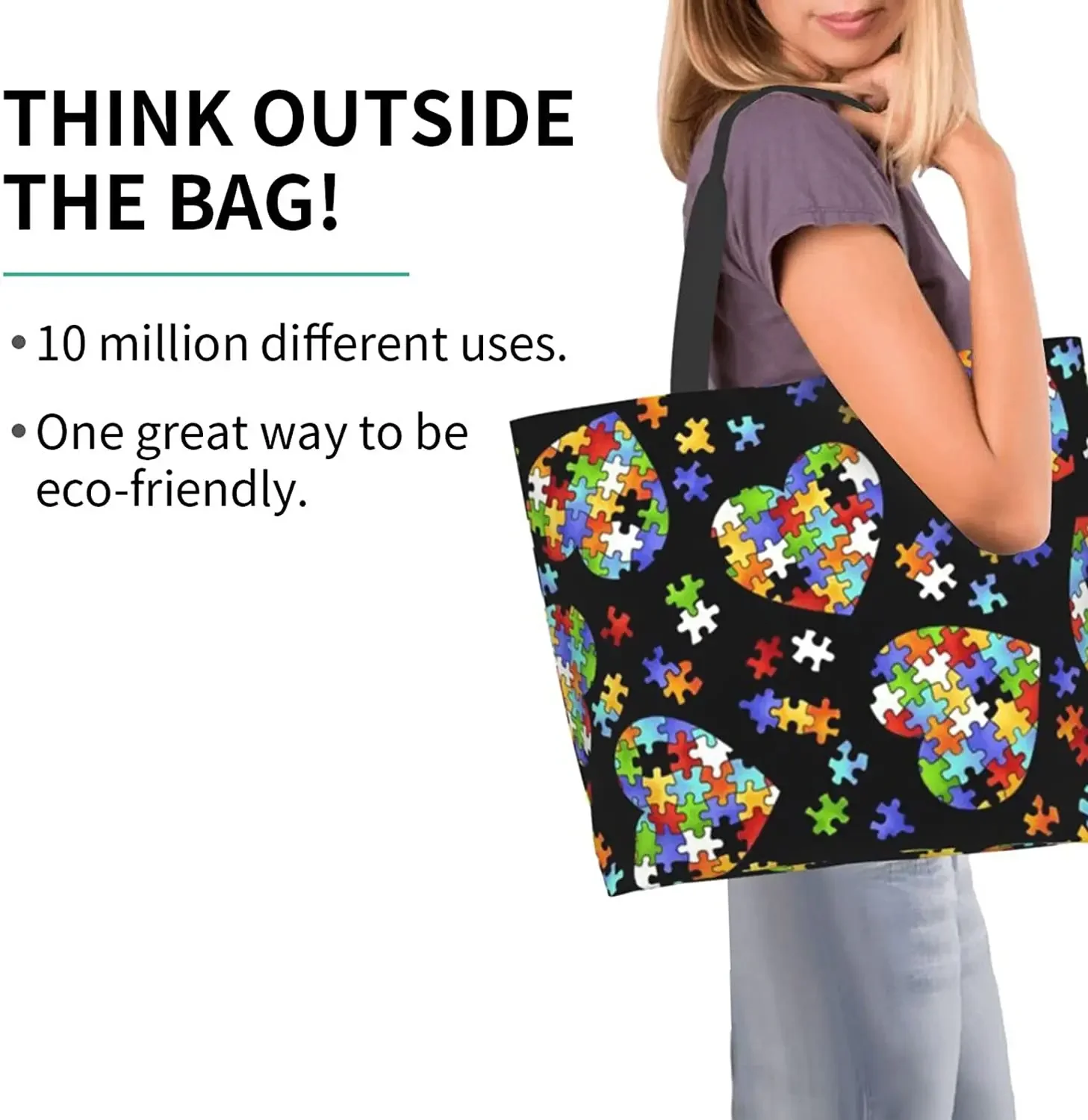 Women Fashion Large Tote Shoulder Handbag Autism Awareness Waterproof Shoulder Bag Top Handle Satchel