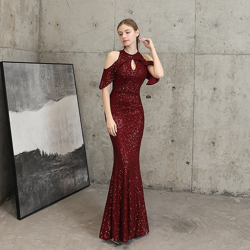 2024 New Birthday Prom Party Banquet Evening Dress Elegant Long Short Sleeve Sequins Vintage Sequins Empress Prom Dress