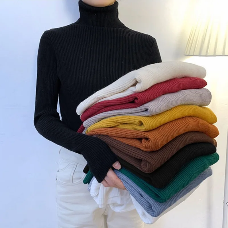 

Women Autumn Turtleneck Sweater Knitted Soft Pullovers cashmere Jumpers Basic Solid Soft Sweaters Women Autumn Winter Casual Top